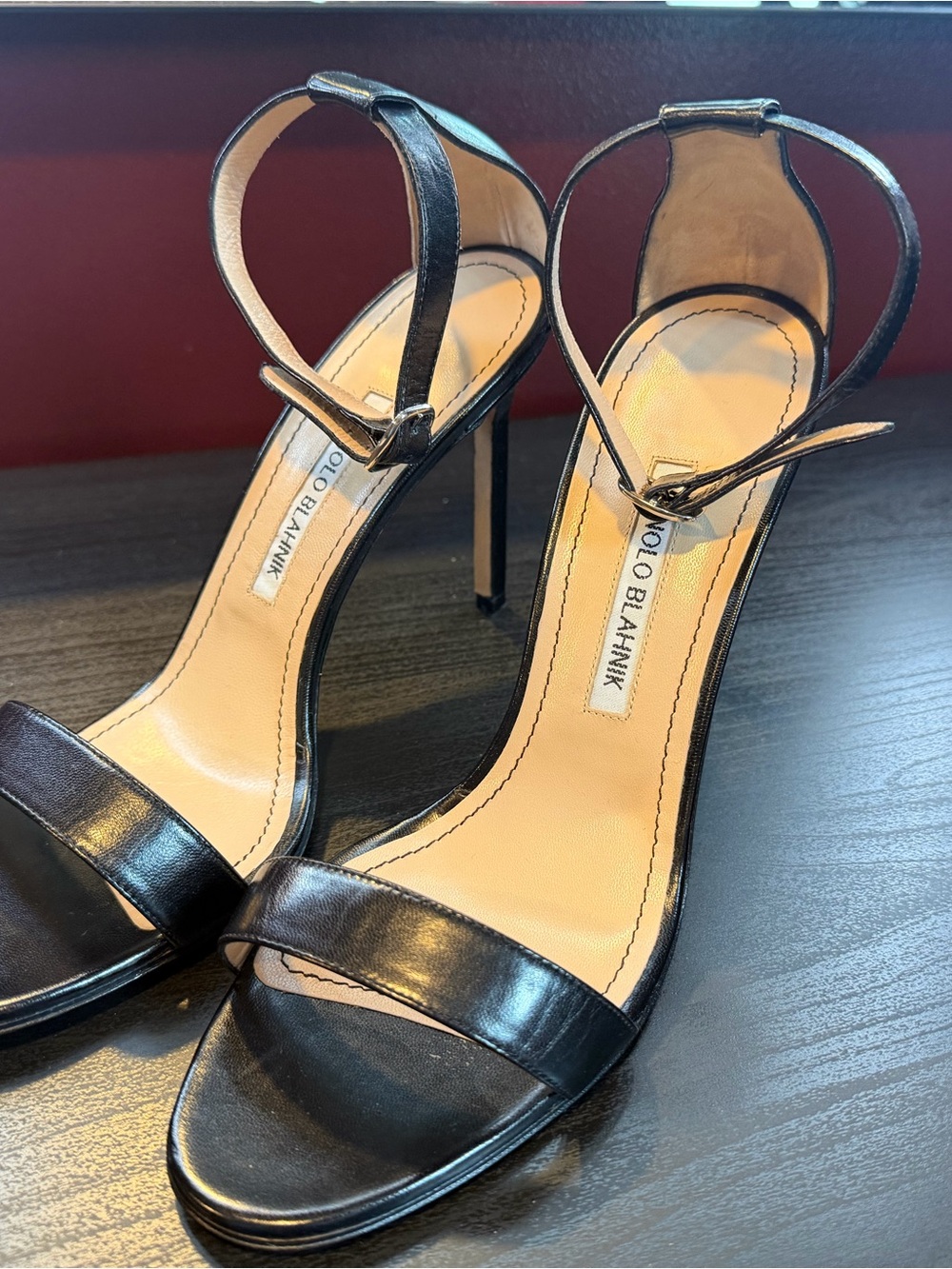 Manolo Blahnik Black Leather Ankle-Strap Stilettos